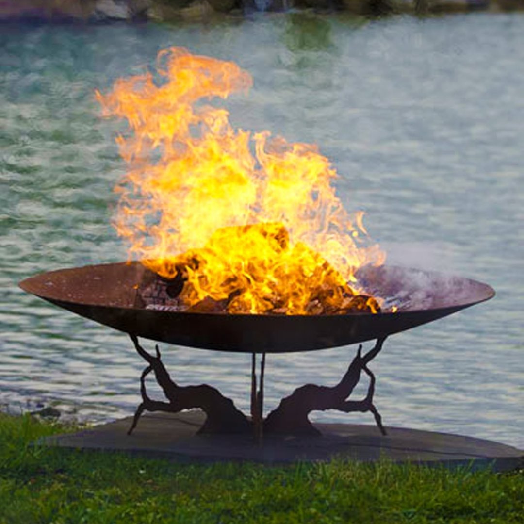 Corten Steel Outdoor Gas Fire Pit Round 30 Inch Fire Bowl