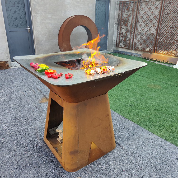 Charcoal Grill Corten Steel Wood Fire Pit Barbecue with Grate