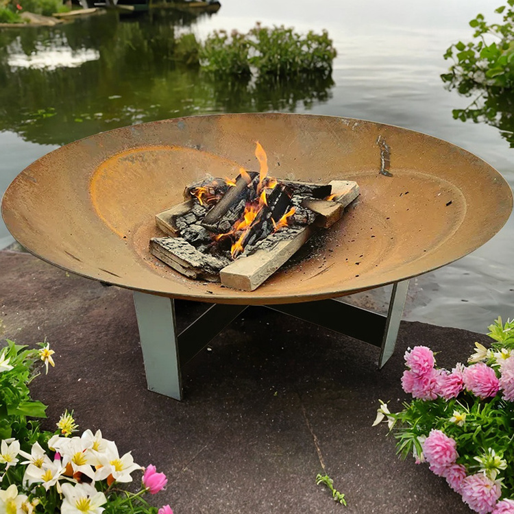 Outdoor Wood Burning Corten Steel Cast Iron Bowl Cauldron Fire Pit Corten Steel