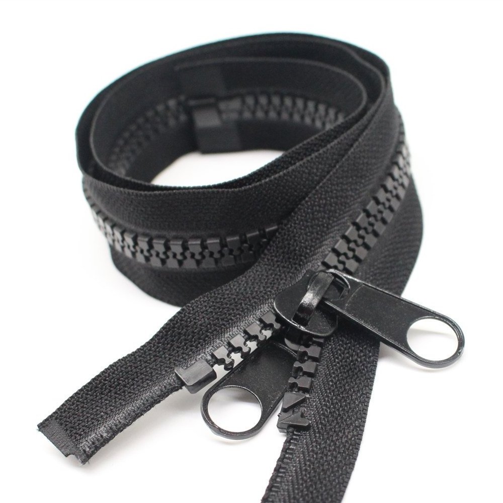 Wholesale Factory 10# black open-end long zipper resin double pull tabs plastic rubber teeth zipper