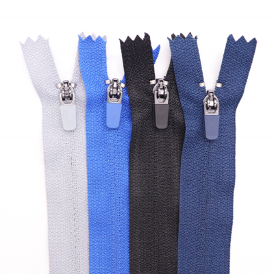 Semi-auto lock puller spiral polo zipper nylon pocket zipper for pants close end reverse nylon coil zipper