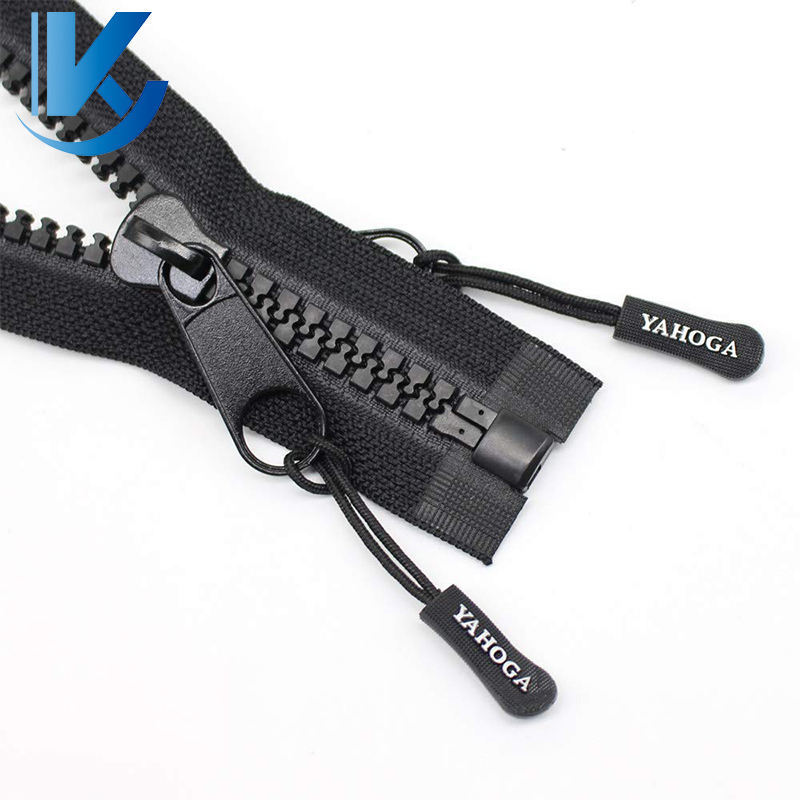 Wholesale Factory 10# black open-end long zipper resin double pull tabs plastic rubber teeth zipper