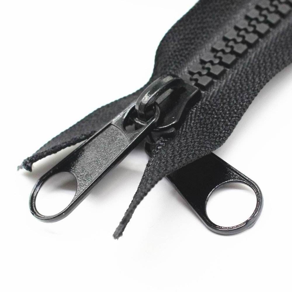 Wholesale Factory 10# black open-end long zipper resin double pull tabs plastic rubber teeth zipper