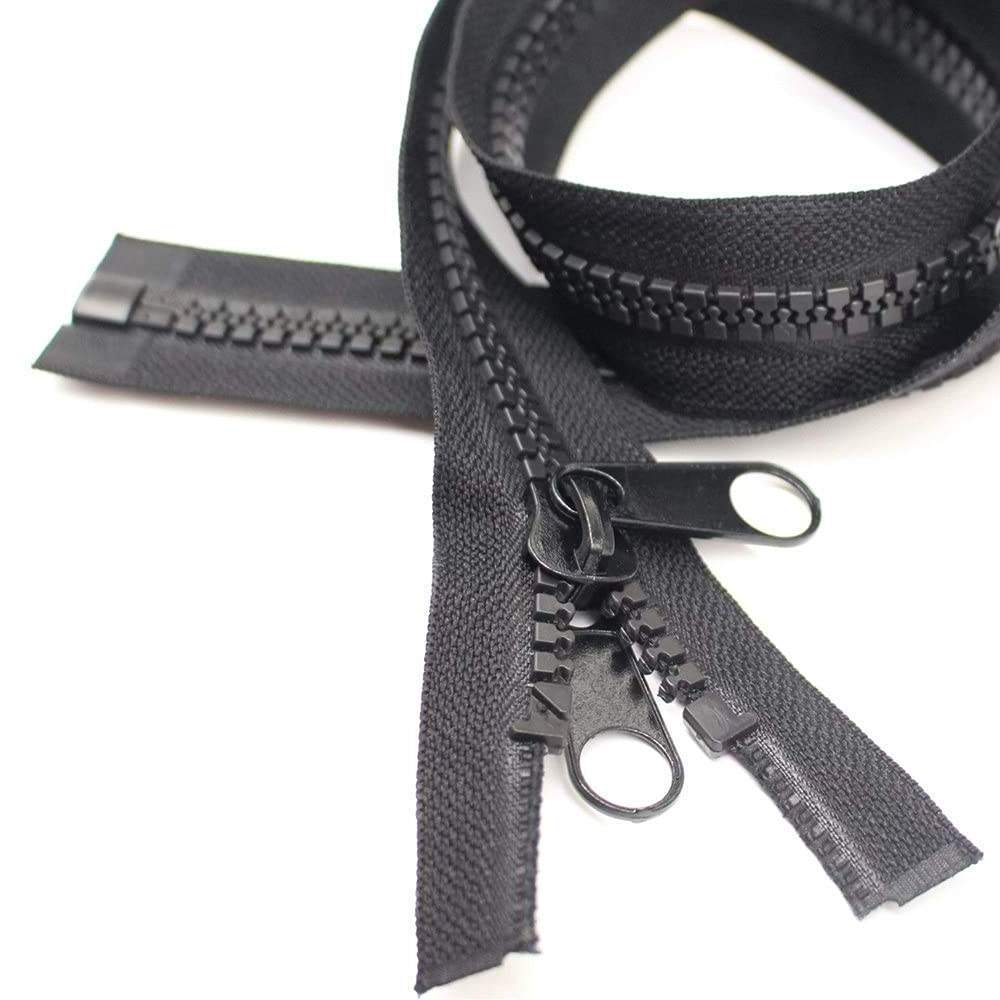 Wholesale Factory 10# black open-end long zipper resin double pull tabs plastic rubber teeth zipper