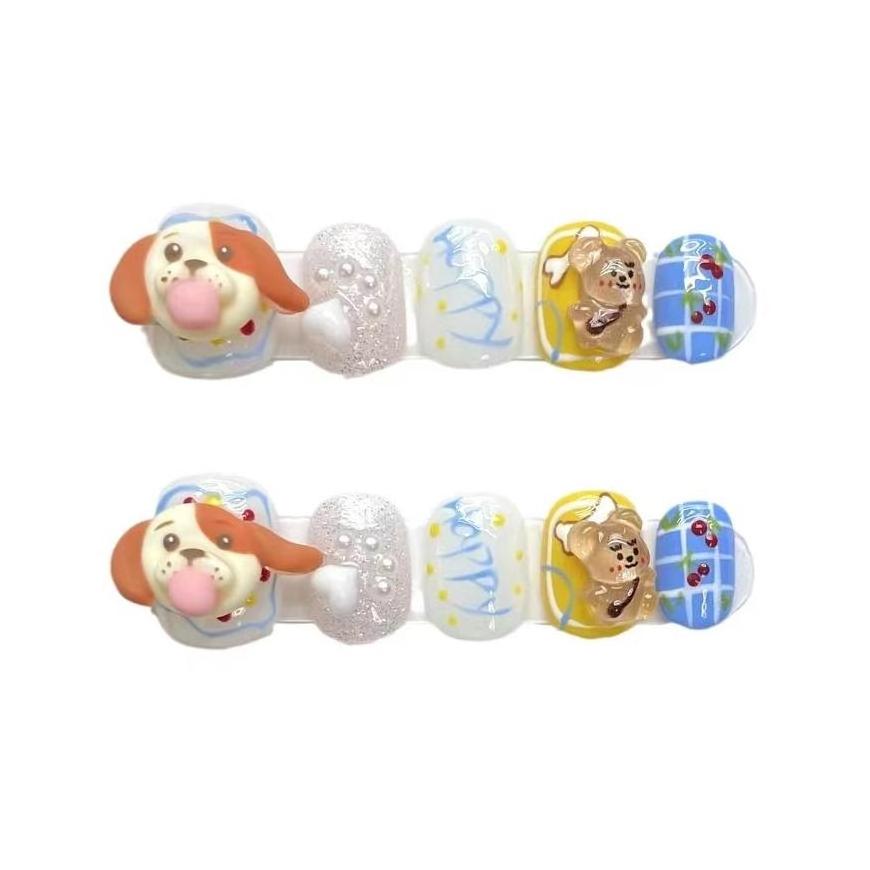 In Stock Children Candy Cute Cartoon Nail Tips Kids False Girls Cartoon Press On Nails Colorful Full Cover Nails With Glue Tabs