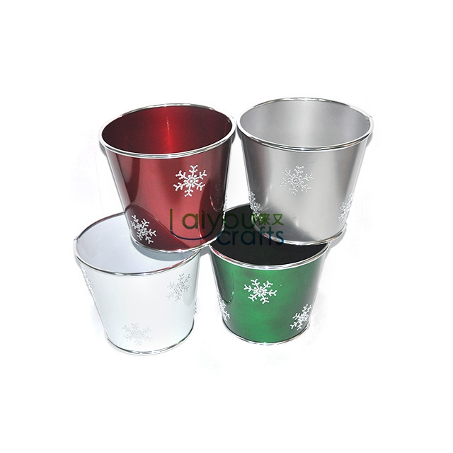 popular flower metal pot tin pots  tin pots leaf bow snow sparkle with metallic