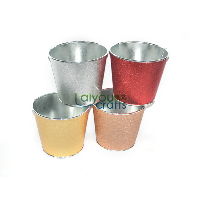 popular flower metal pot tin pots  tin pots leaf bow snow sparkle with metallic Christmas