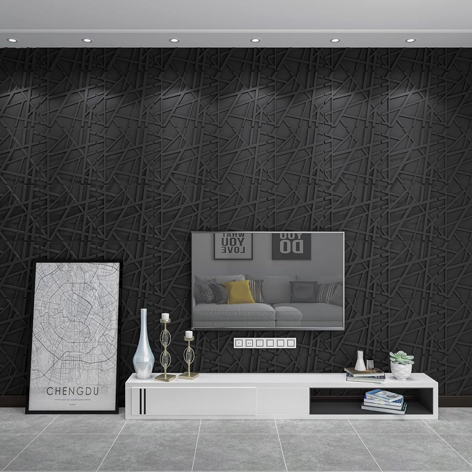 LANTISE High Quality PVC Decorative Textures Black 3D Wall Panels for Interior Wall Decor