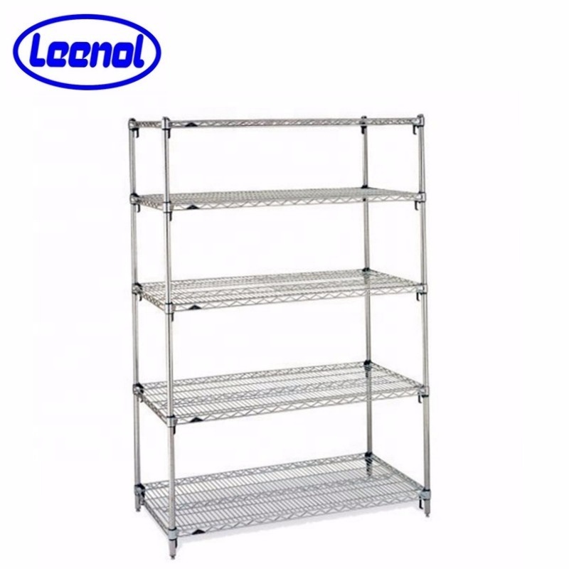 Leenol High Quality Movable 5 Tiers Garage Wire Shelf Metal Shelving Unit Heavy Duty Rack With Wheels