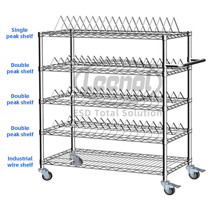 Leenol High Quality Movable 5 Tiers Garage Wire Shelf Metal Shelving Unit Heavy Duty Rack With Wheels