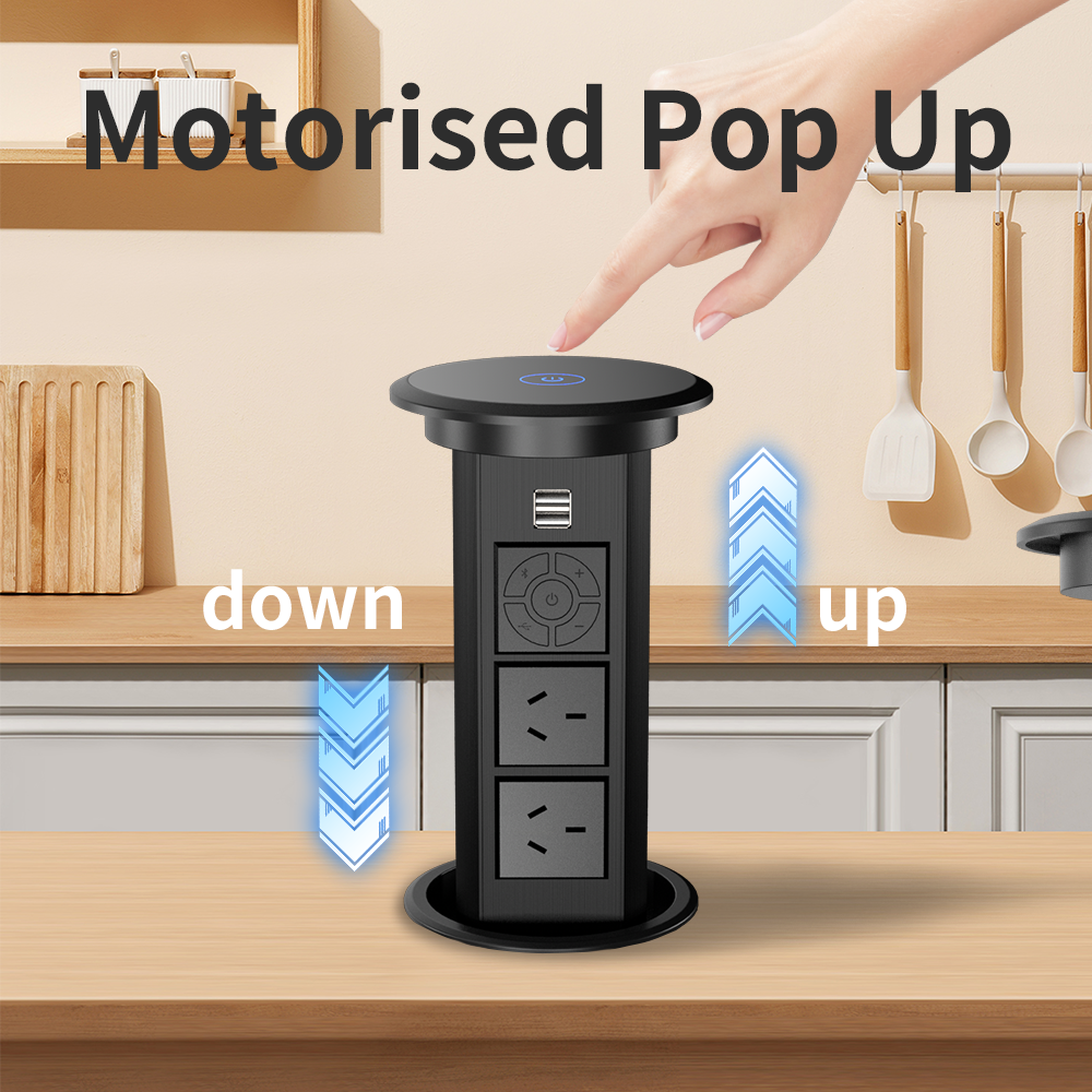 Motorized Pop Up Hidden Outlet Smart Pop Up Desktop Socket For Kitchen Counter Pop Up Socket With 15W Wireless Charger