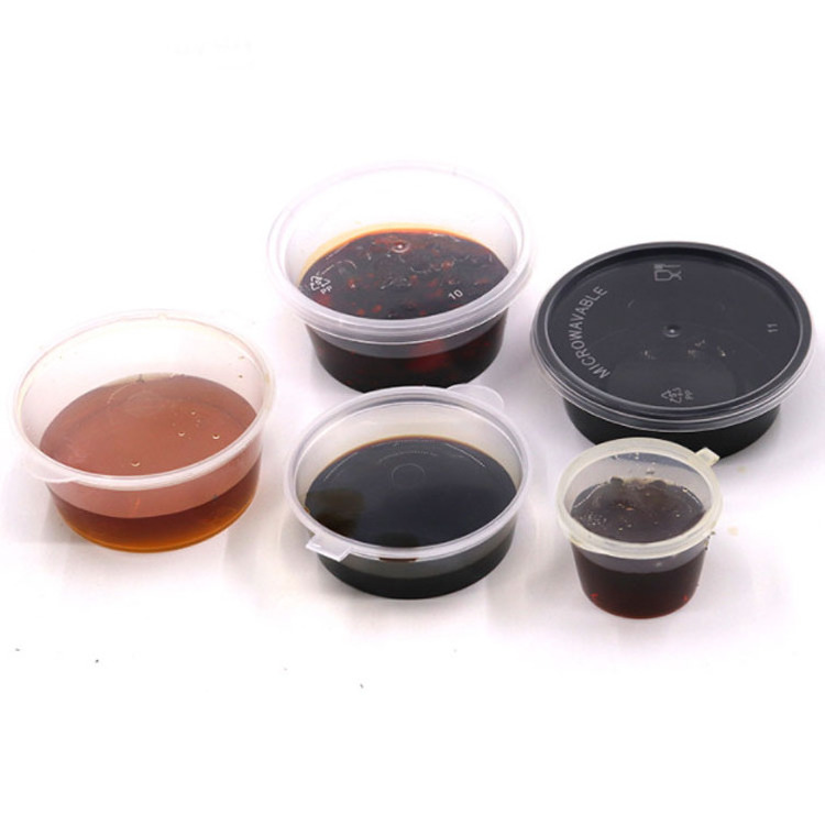 Double Disposable PP 30ml 1/2/3/4 Oz Hinged Small Mini Condiment Sauce Cup With Lid Clear Cups Dipping Sauce Container for Sauce