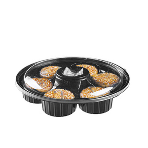 Disposable 6 Compartments Round To Go Sushi Cookie Pastry Takeaway Container Plate Plastic Food Packaging Boxes Trays With Lid