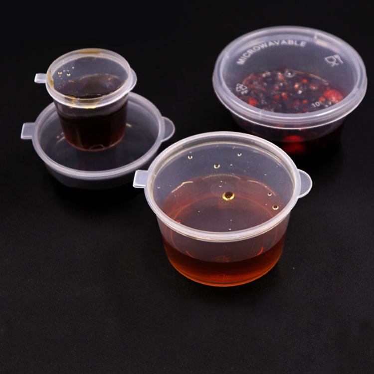 Double Disposable PP 30ml 1/2/3/4 Oz Hinged Small Mini Condiment Sauce Cup With Lid Clear Cups Dipping Sauce Container for Sauce