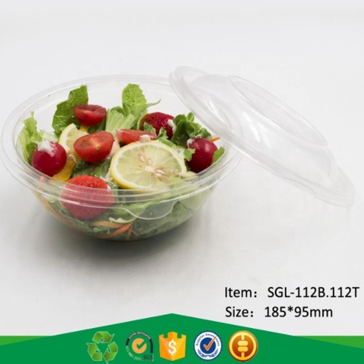 Manufacturer Catering Supply 12 OZ Bowl Salad Container Disposable Plastic Round Salad Fruit Bowl with Lid