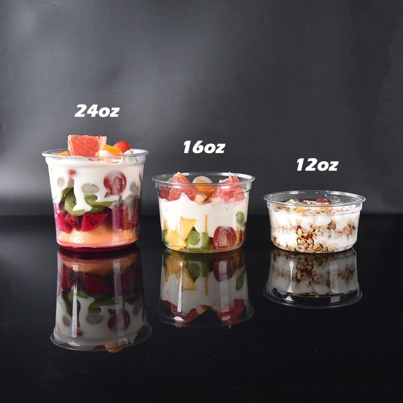 Custom Logo Printed 16 20 24 32 Oz Disposable Deli Container for Food Clear Plastic Packing PP PET Dessert Deli Cup with Lids