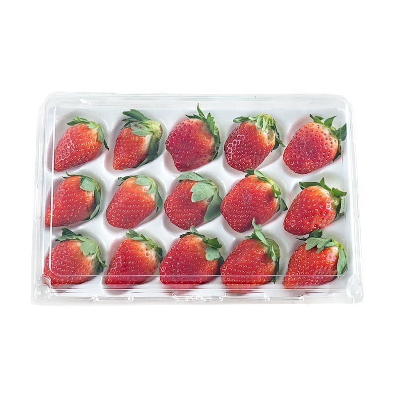 Clear Strawberry Shaped Plastic Food Strawberry Box For Packing, 11 12 15 20 Holes Take away Trays Strawberry Container for Food