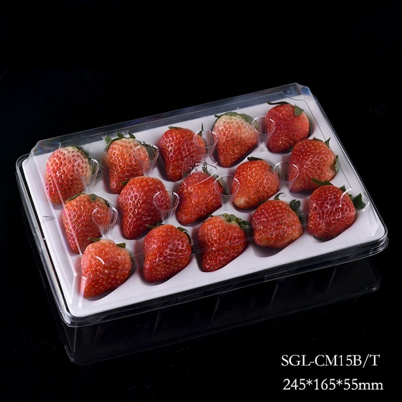 Clear Strawberry Shaped Plastic Food Strawberry Box For Packing, 11 12 15 20 Holes Take away Trays Strawberry Container for Food