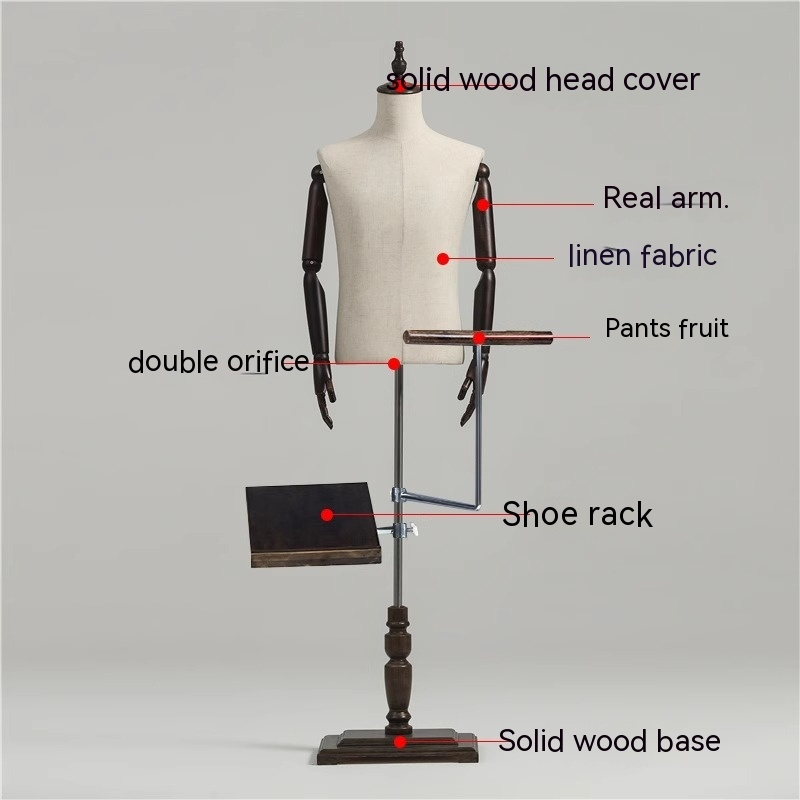 Formal Dress Display Upper Body Torso Mannequins Male Muscle linen cloth clothing store Wooden arm base