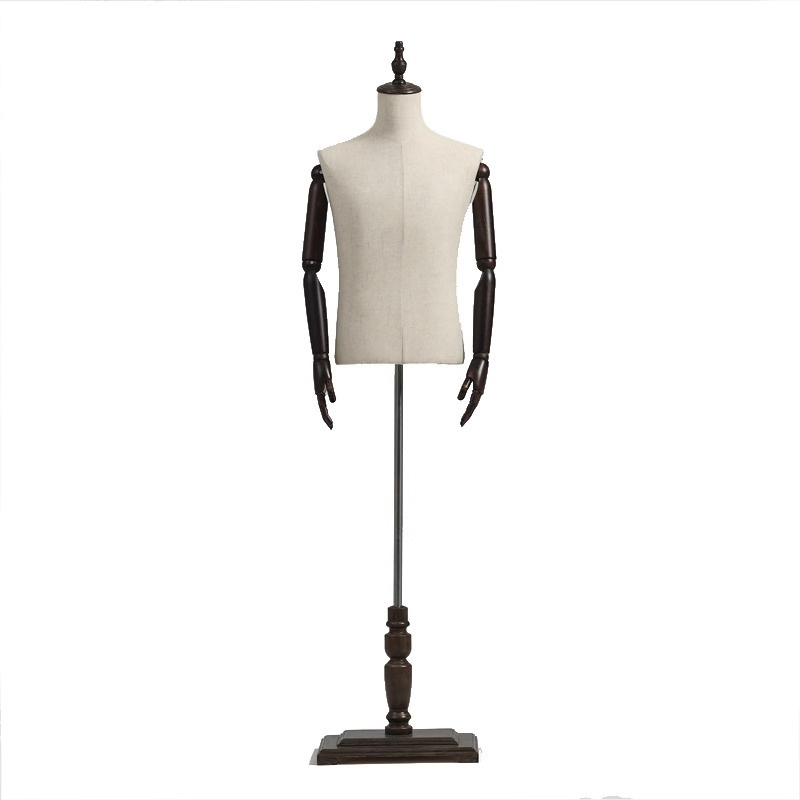 Formal Dress Display Upper Body Torso Mannequins Male Muscle linen cloth clothing store Wooden arm base