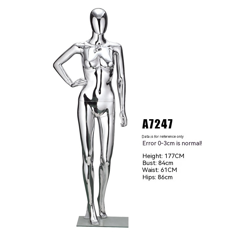 Clothing store high-grade female full body Mannequin FiberGlass electroplate silver window dummy wedding shop display shelf