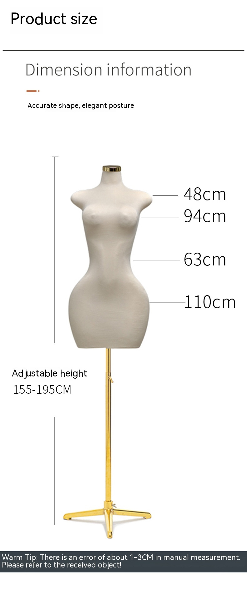 Mannequin women dress form PU Frosted velvet size big hips bust BBL half body curvy mannequins female torso golden wheel stand