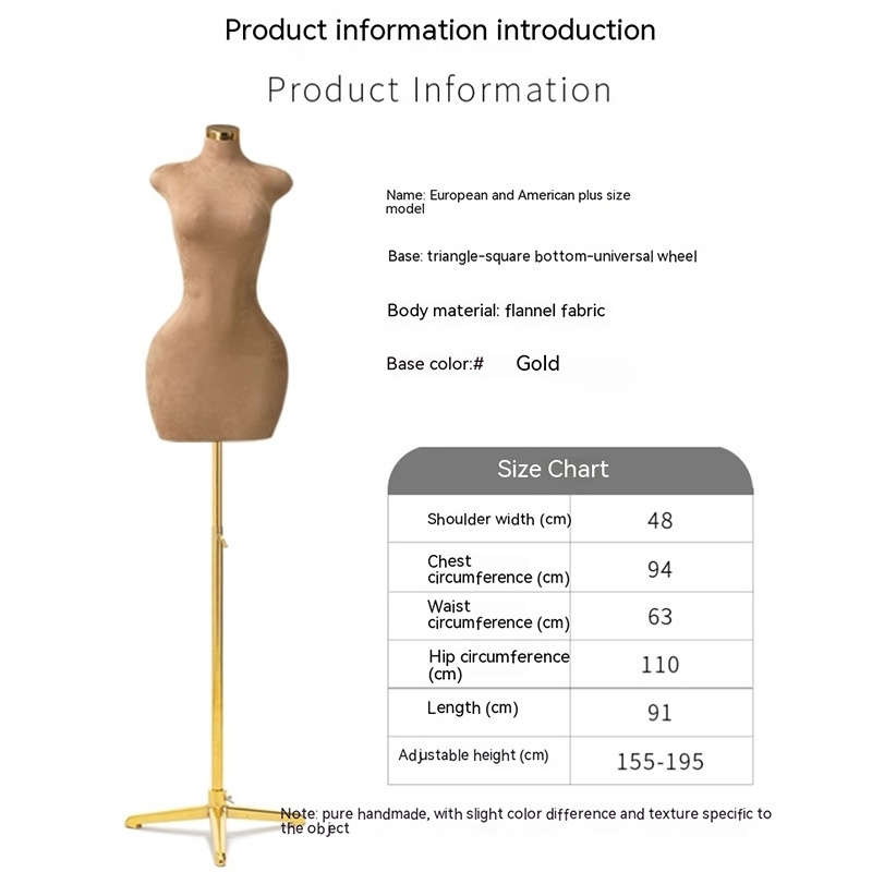 Brazilian women Dress Form PU girl size big hips bust manikin lady BBL half body curvy female mannequins torso golden stand