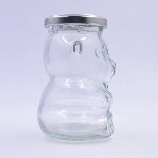 food grade unique teddy bear shaped for jam glass jars honey bottle containers with twist off metal cap