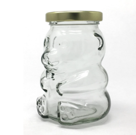 shanghai factory teddy bear shaped honey jam jars glass bottle container with metal cap iso9001