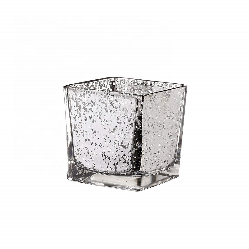 LinLang Wholesale Small Square Mercury Glass Tealight Candle Holder Glass Votive Candle Holder