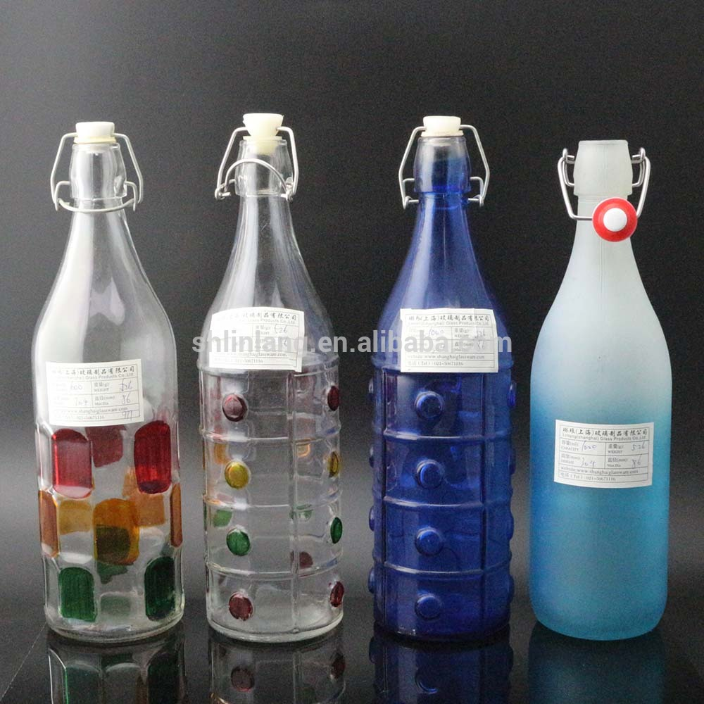 Shanghai Linlang wholesale customized logo available swing top 1 liter glass milk beverages bottle