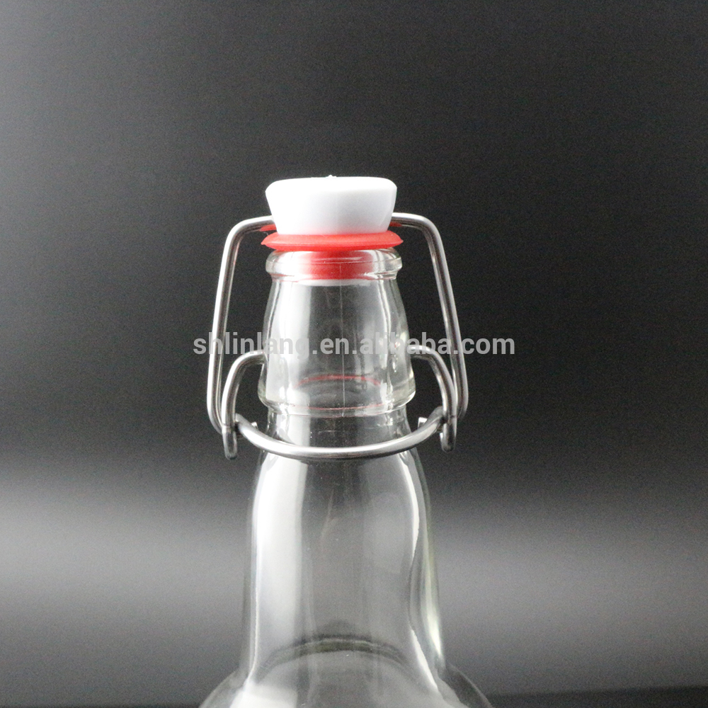 Shanghai Linlang wholesale customized logo available swing top 1 liter glass milk beverages bottle