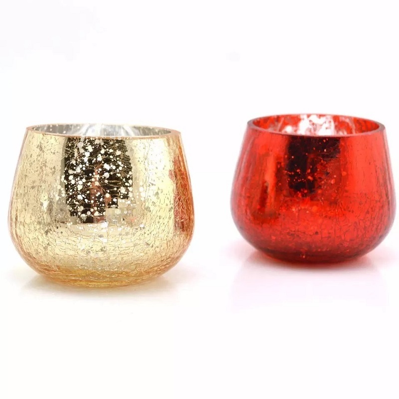 Shanghai Linlang Wholesale Unique Red Mercury Glass Candle Holder Cracked Glass Candle Holder