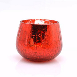 Shanghai Linlang Wholesale Unique Red Mercury Glass Candle Holder Cracked Glass Candle Holder