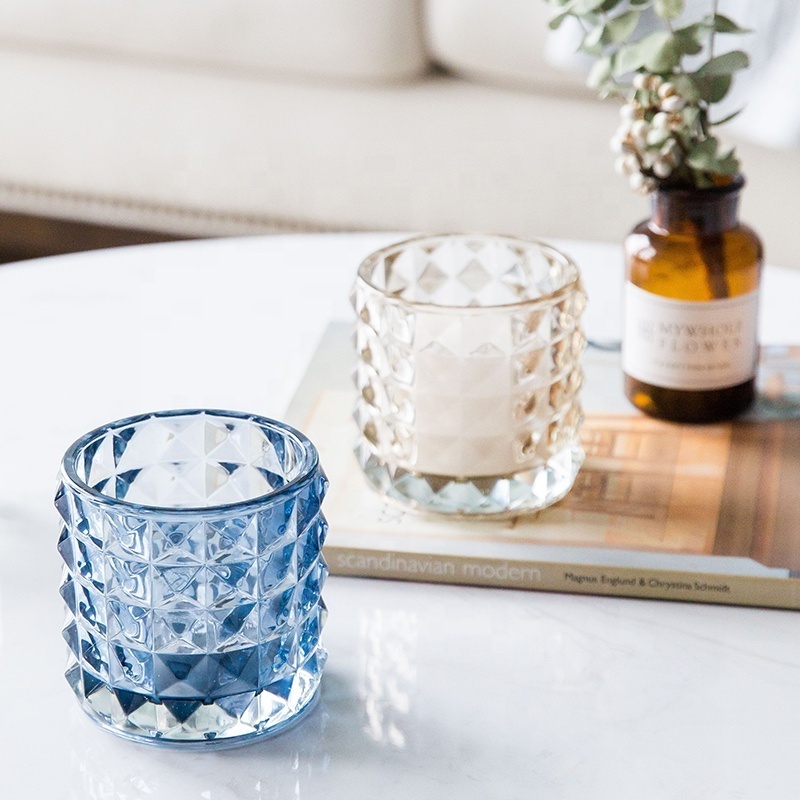 Shanghai Linlang New Style Embossed Diamond Ribbed Glass Candle Jar