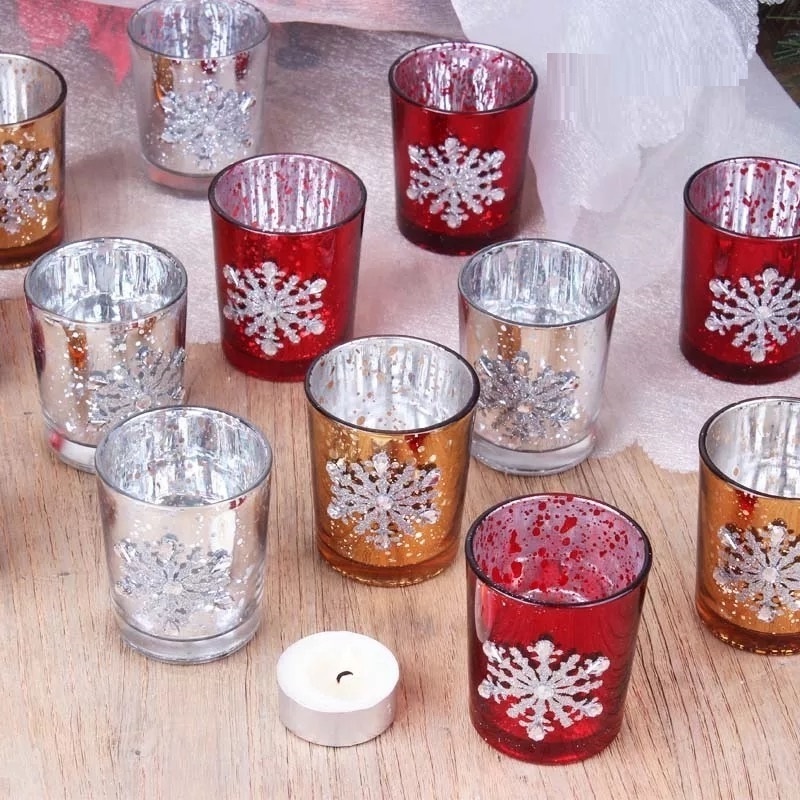 Shanghai Linlang Wholesale Christmas Decorative Glass Candle Holder Mercury Glass Votive Candle Holder