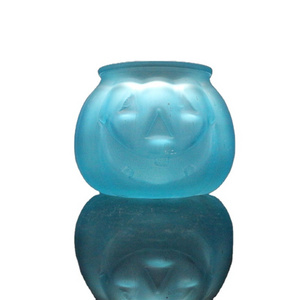 Linlang Shanghai Hot Sale Halloween Decoration Glass Pumpkin Blue Colored Pumpkin Shape Glass Candle Jar