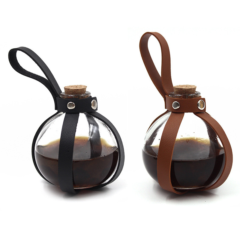 Wholesale Halloween Cosplay Dark Magic Cork Potion Bottle Spherical Glass Bottle with Leather Belt Magic Potion Bottle