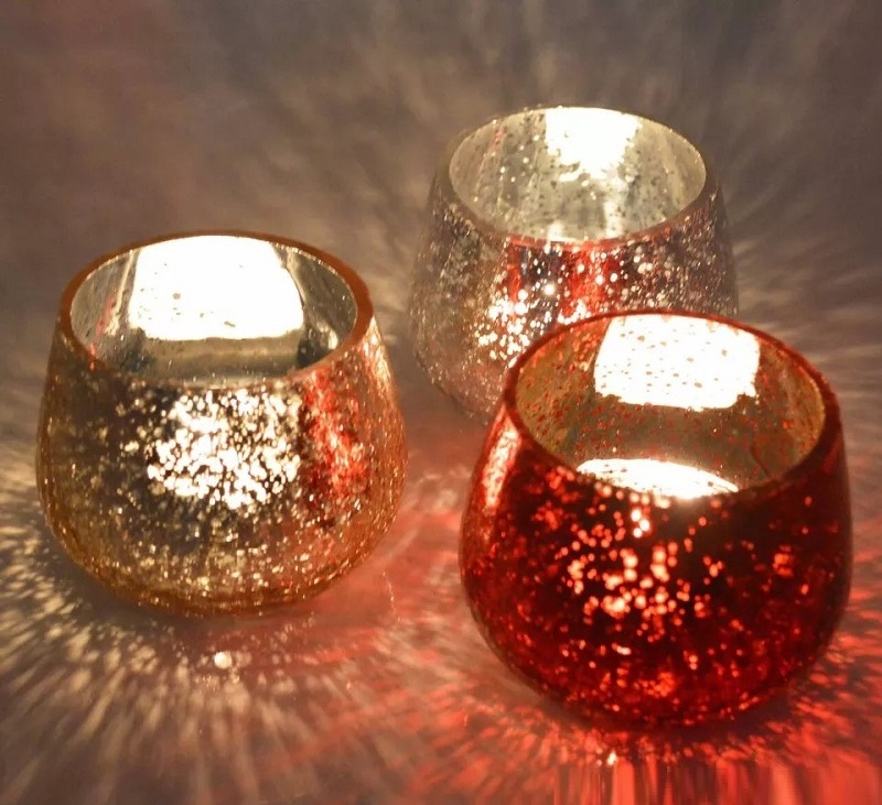 Shanghai Linlang Wholesale Unique Red Mercury Glass Candle Holder Cracked Glass Candle Holder