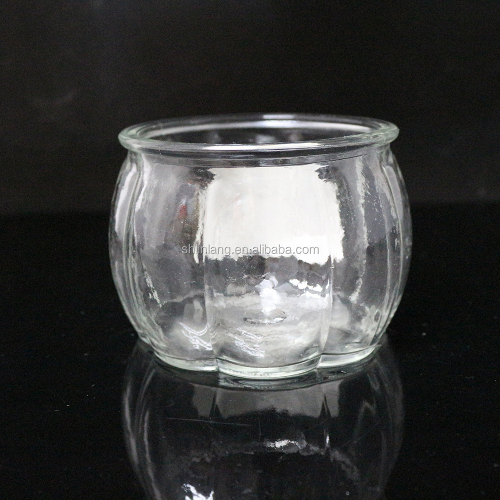 Linlang Shanghai Wholesale Cheap Large Size Clear Pumpkin Shaped Glass Candle Holder