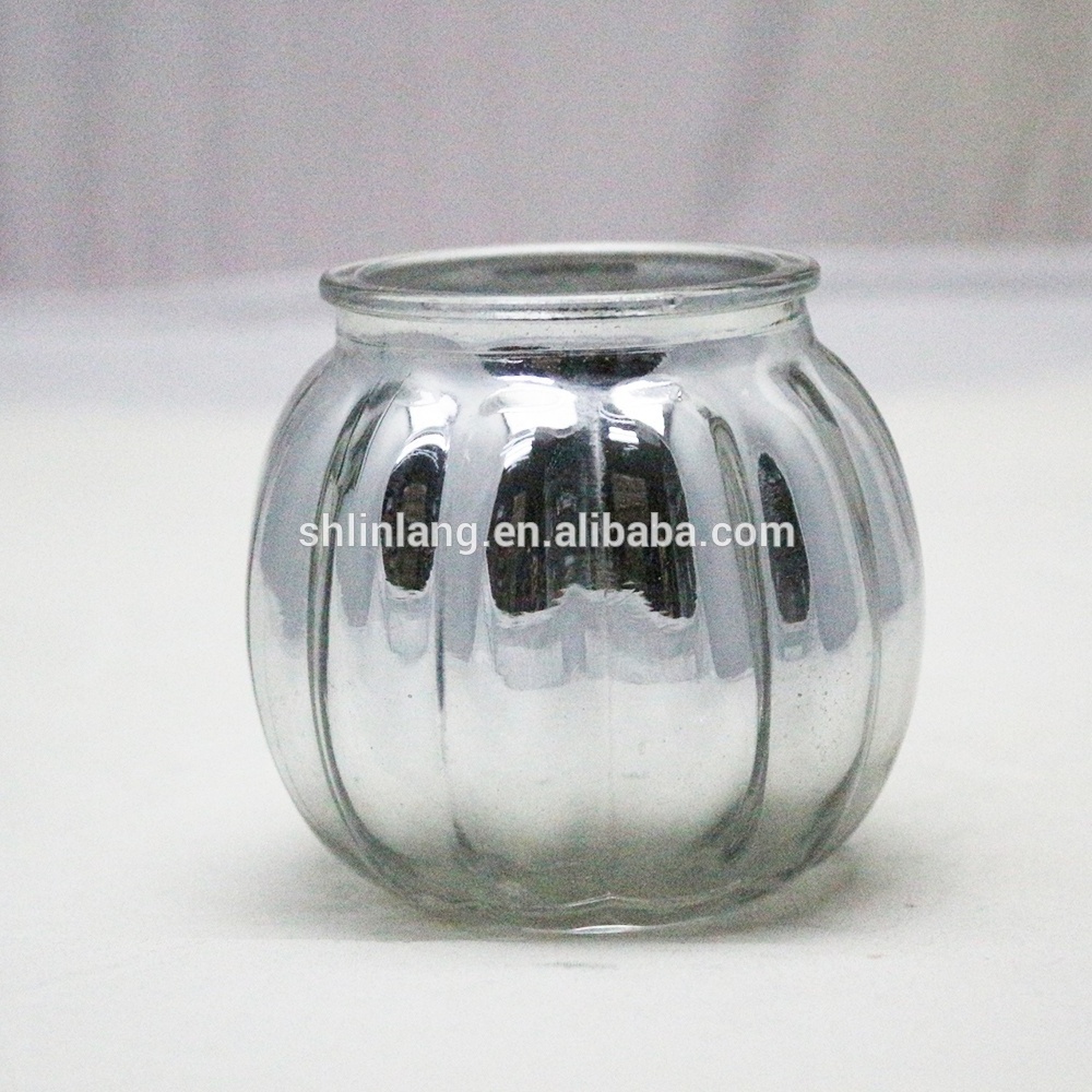 Linlang Shanghai Wholesale Metallic Silver Glass Pumpkin Cup Glass Pumpkin Candle Holder