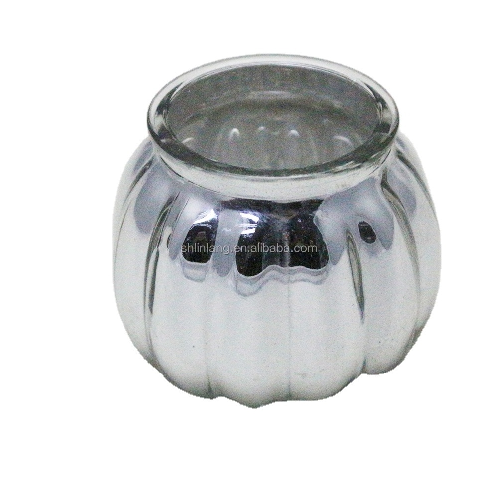 Linlang Shanghai Wholesale Metallic Silver Glass Pumpkin Cup Glass Pumpkin Candle Holder