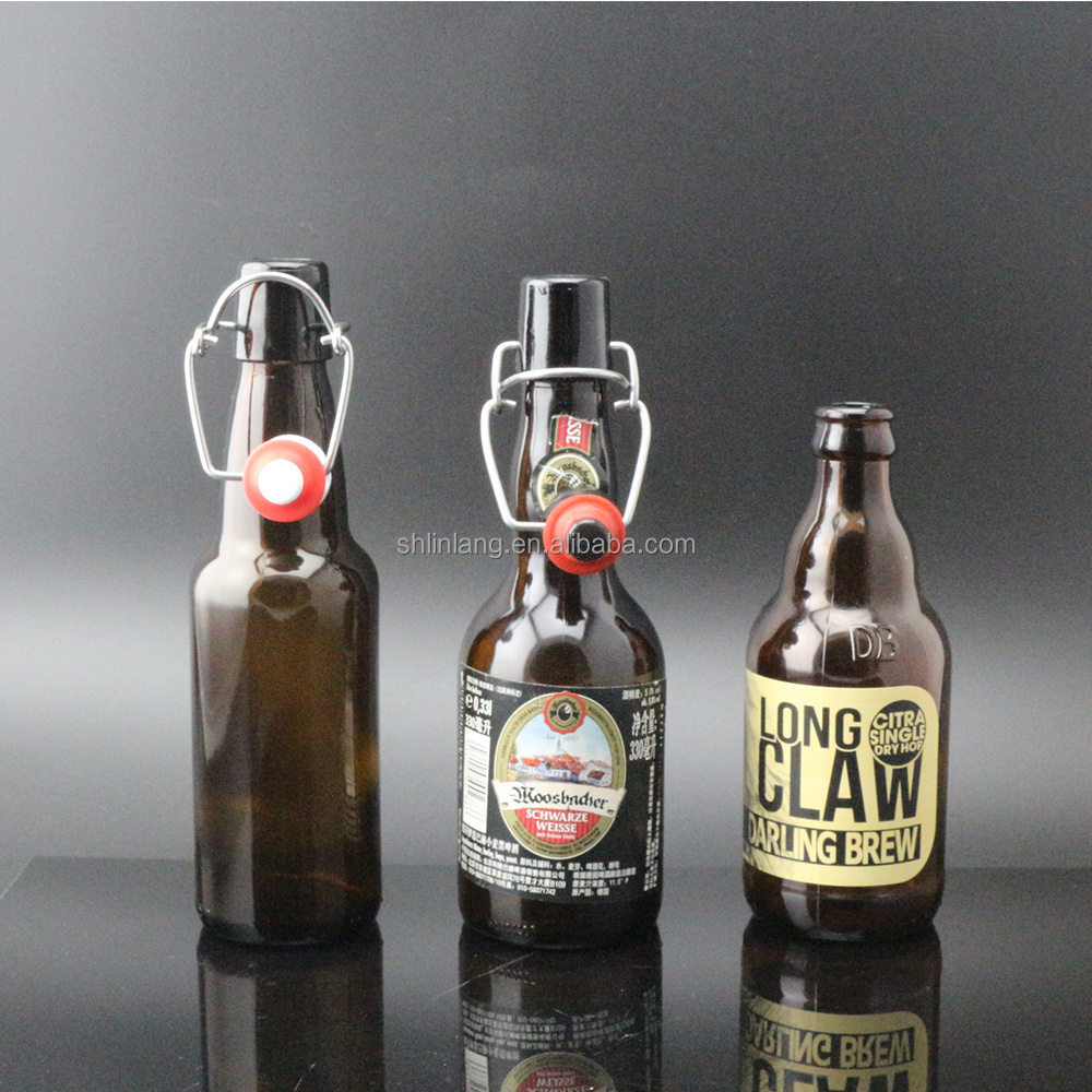 Shanghai Linlang wholesale ceramic swing top beer bottle amber glass swing top bottles