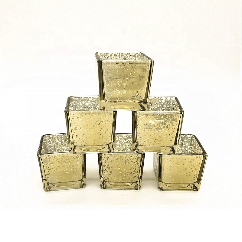 LinLang Wholesale Small Square Mercury Glass Tealight Candle Holder Glass Votive Candle Holder