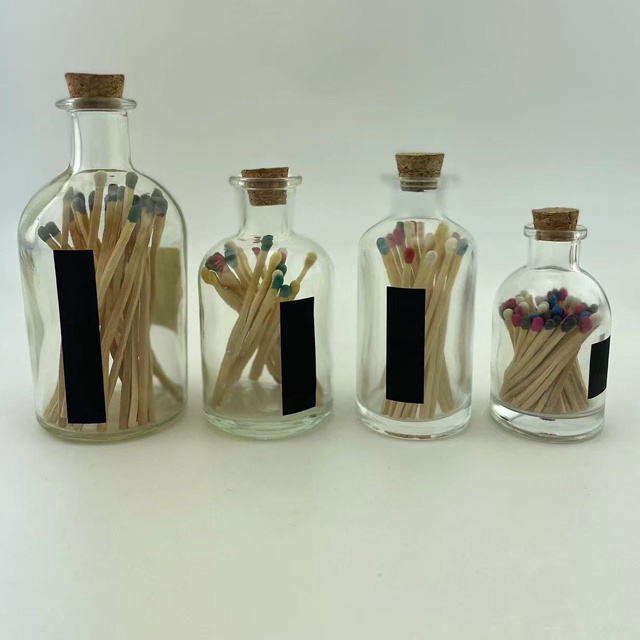 Custom size Glass Match Cloche Jar Decorative Matches for Candles Matches in a jar with Striker