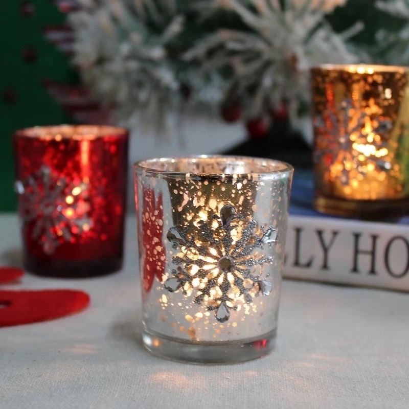 Shanghai Linlang Wholesale Christmas Decorative Glass Candle Holder Mercury Glass Votive Candle Holder