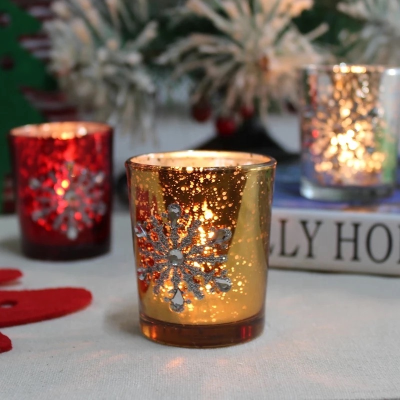 Shanghai Linlang Wholesale Christmas Decorative Glass Candle Holder Mercury Glass Votive Candle Holder