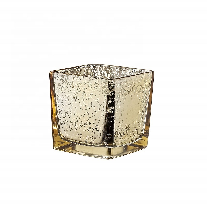 LinLang Wholesale Small Square Mercury Glass Tealight Candle Holder Glass Votive Candle Holder