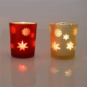 Shanghai Linlang Christmas Decorating Frosted Colored Glass Candle Jar Frosted Glass Votive Candle Holder