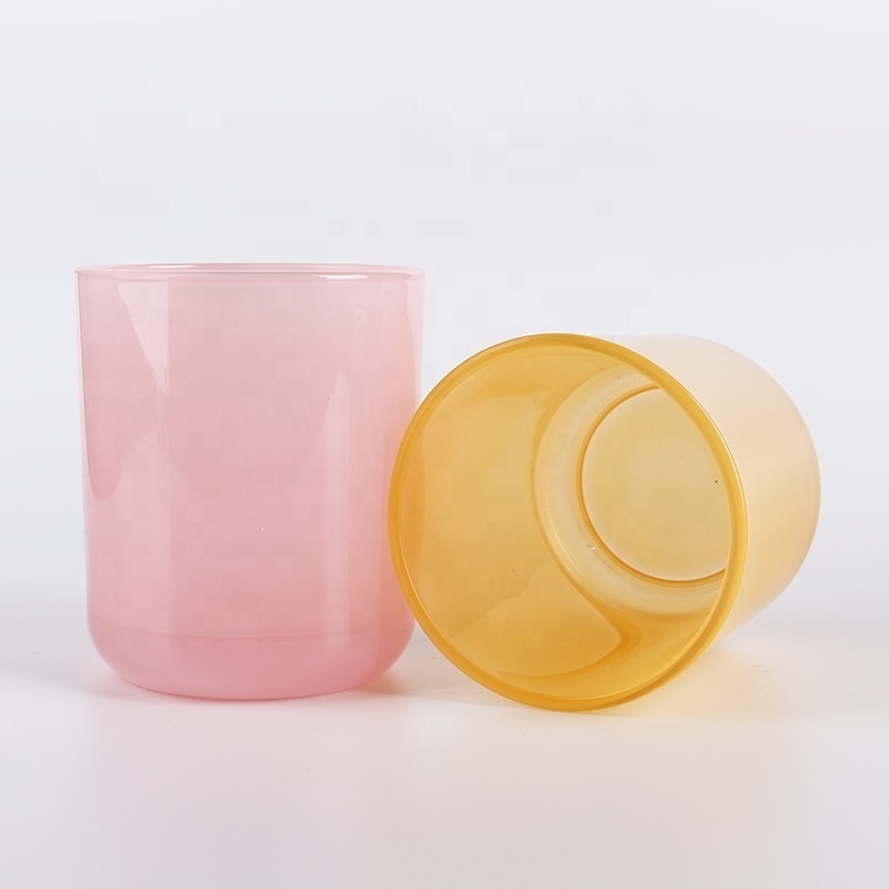 Linlang Shanghai Wholesale Round Base Colored Glass Candle Jars Pink Glass Candle Jars